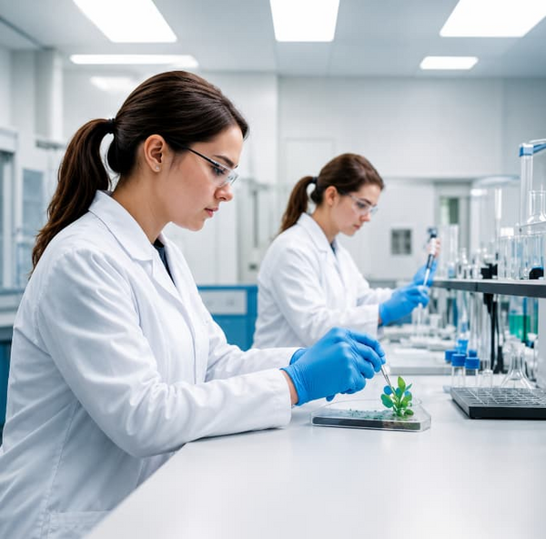 A laboratory technician testing horopito leaf.