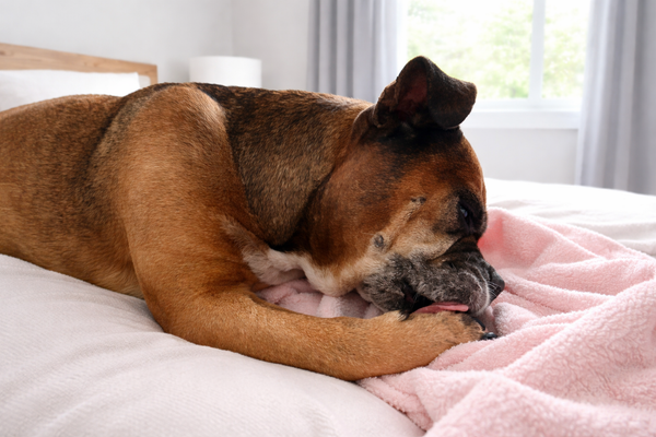 Dog showing excessive licking behavior caused by itchy paws