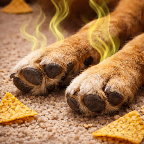 Paws with corn-chip odor