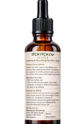 Musty Paws™ dog paw oil back label — natural botanical ingredients for dog paw care, conditioning and freshness